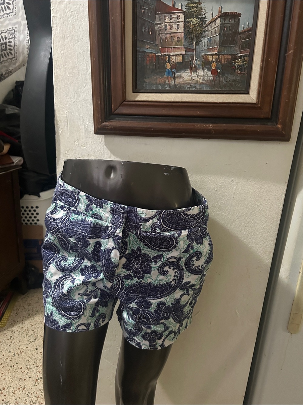 Women's Paisley Print Bermuda Shorts in Navy & Mint